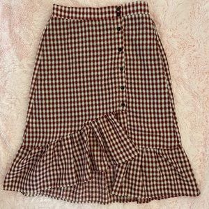 Single Breasted Ruffle Hem Checked Skirt